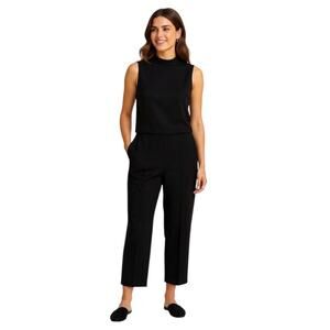 Eileen Fisher Black Viscose Jersey Wide Leg Crop Jumpsuit XL Minimalist Luxury